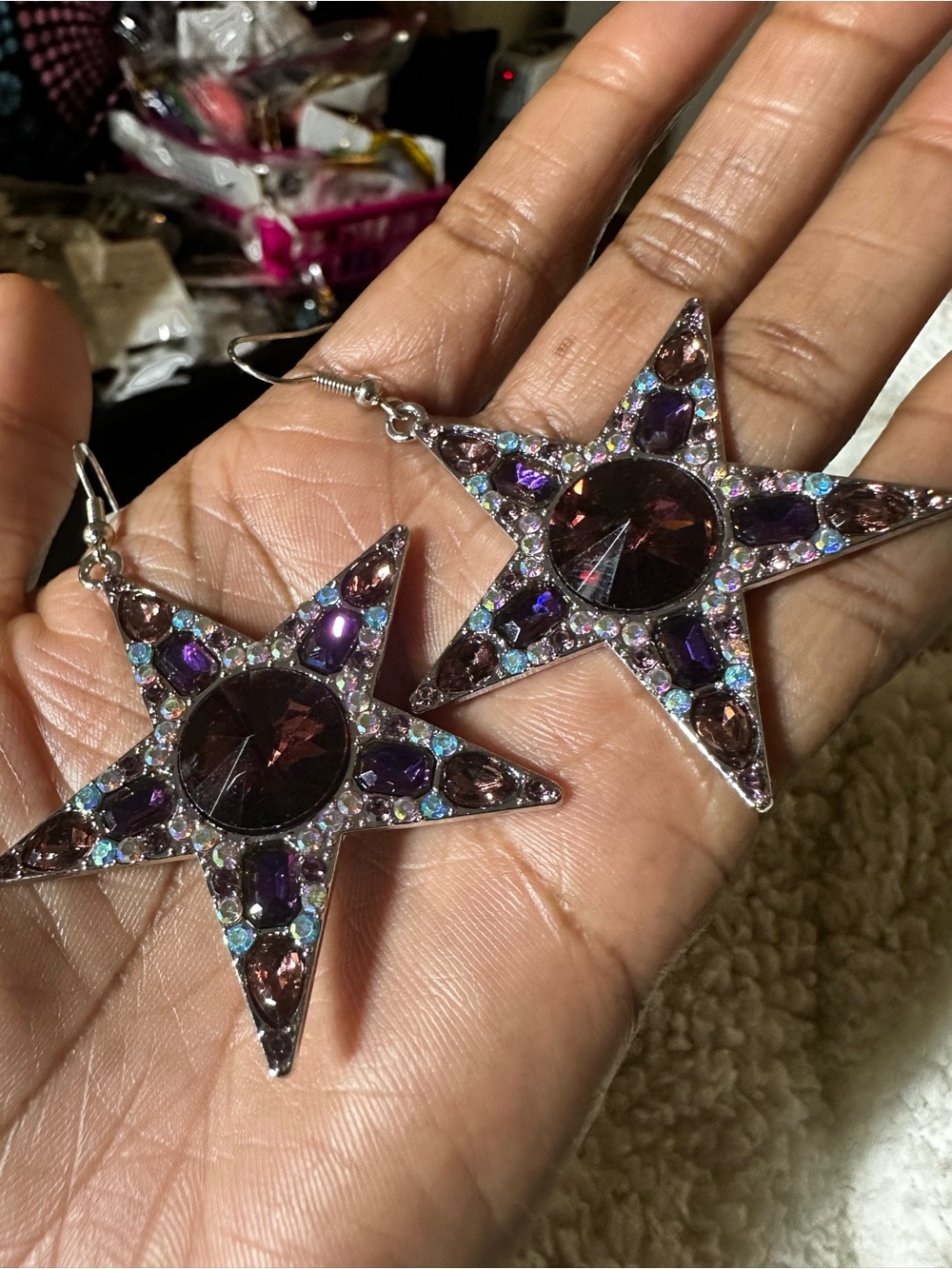 Starburst Purple Crystal Drop Earrings - Women Jewelry
